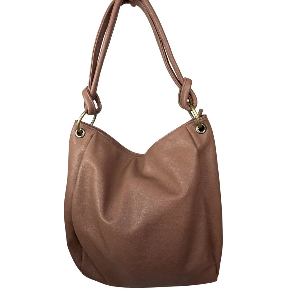 Antik Kraft Vegan Leather Hobo Bag Brown Ring Handle Slouchy Boho Shoulder Tote